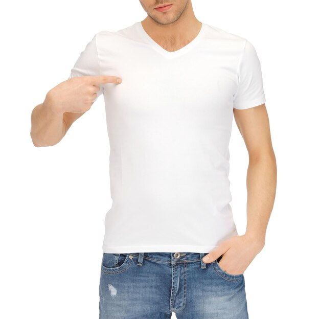 t-shirt design concept - man in blank white t-shirt