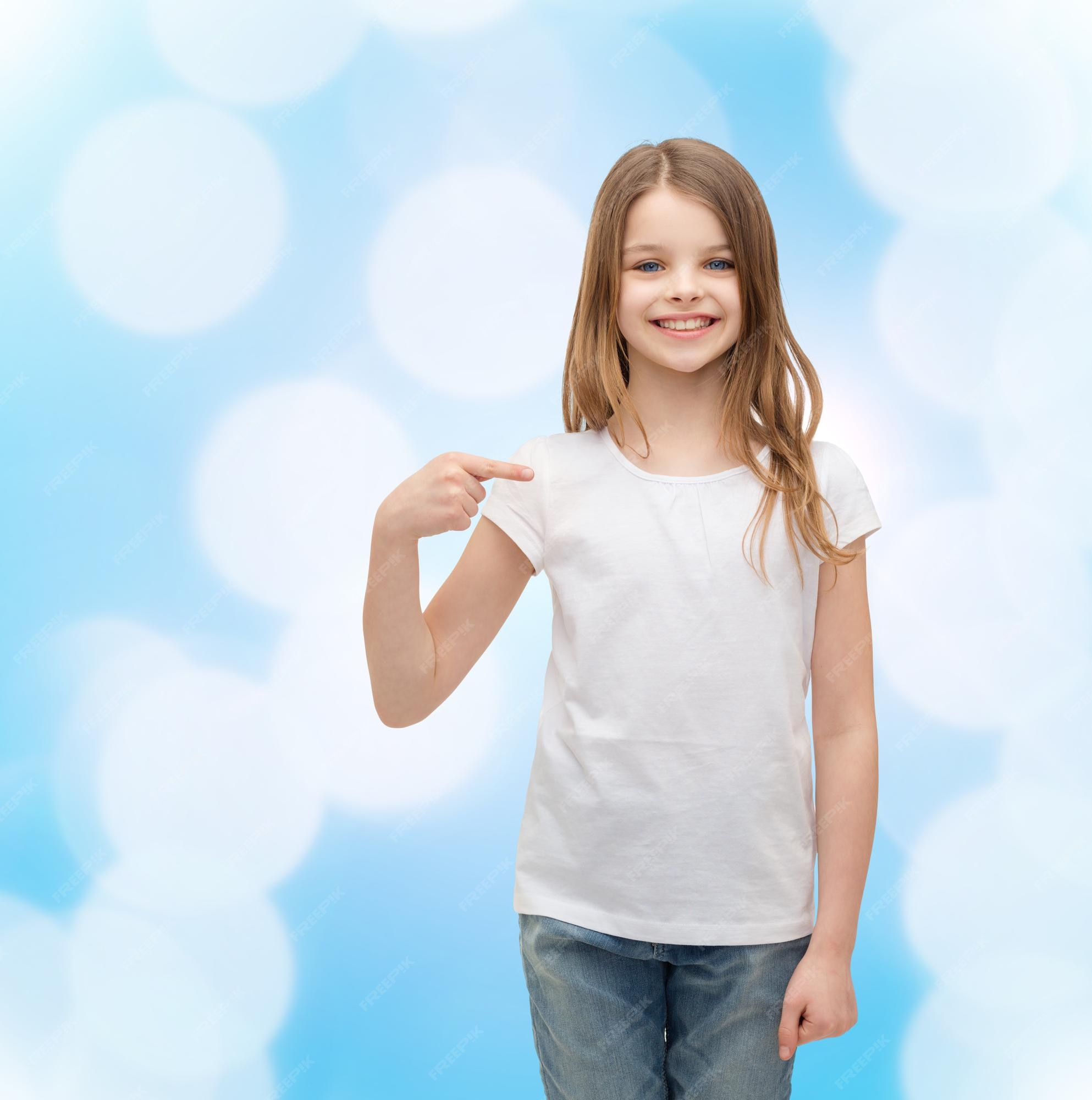 Premium Photo | T-shirt design concept - smiling little girl in blank ...