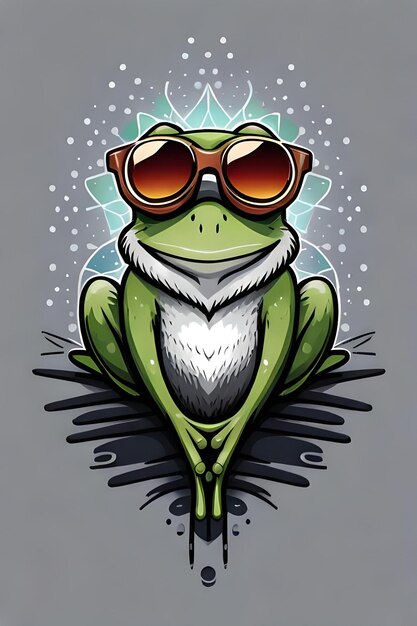 t shirt design of a cute happy frog wearing sunglasses