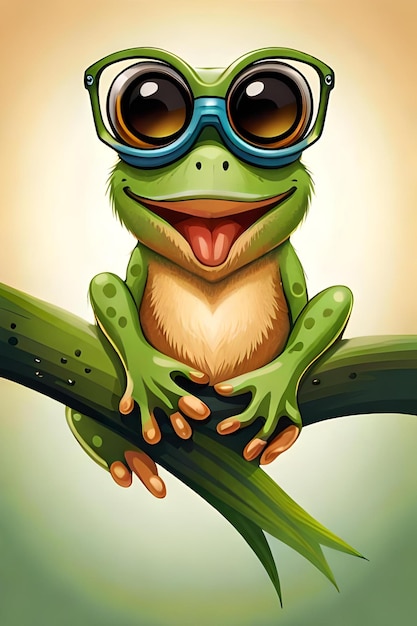 t shirt design of a cute happy frog wearing sunglasses