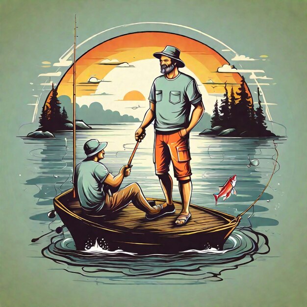 Photo t shirt design a man fishing illustration in retro style