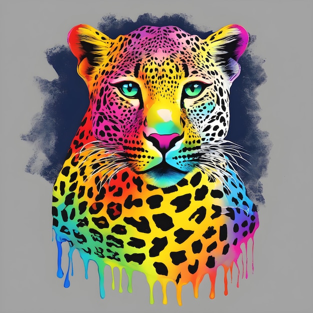 Premium Photo  Watercolor painting of a leopard with a rainbow pattern.