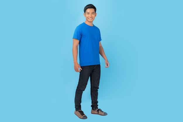 T-shirt design, Young man in blue t-shirt isolated