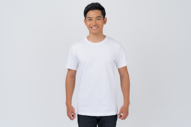 T-shirt design, Young man in White t-shirt isolated on white background