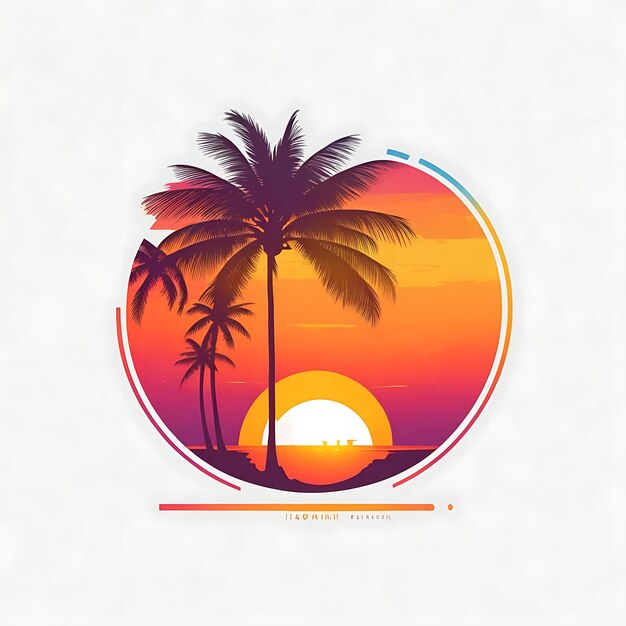 Foto t-shirt grafische logo illustratie hawaiiaanse zonsondergang met palmbomen witte effen achtergrond
