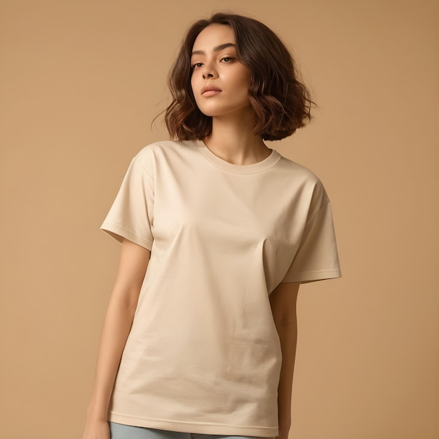 Photo t shirt mockup with beige background
