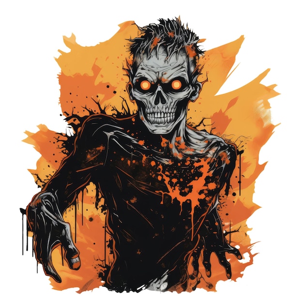 T-shirt- of posterontwerp met zombie Halloween-thema op witte AI