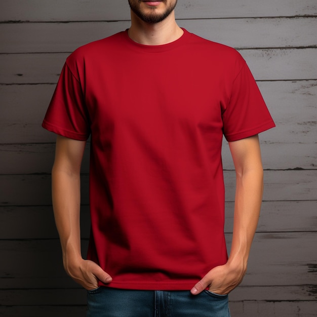 붉은 색 3D 모형의 일반 티셔츠