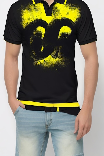 T-shirt Polo geel en zwart sjabloon voor ontwerp op witte achtergrond ai generatief