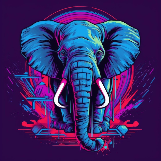 T-shirt print olifantenkop in levendige kleuren