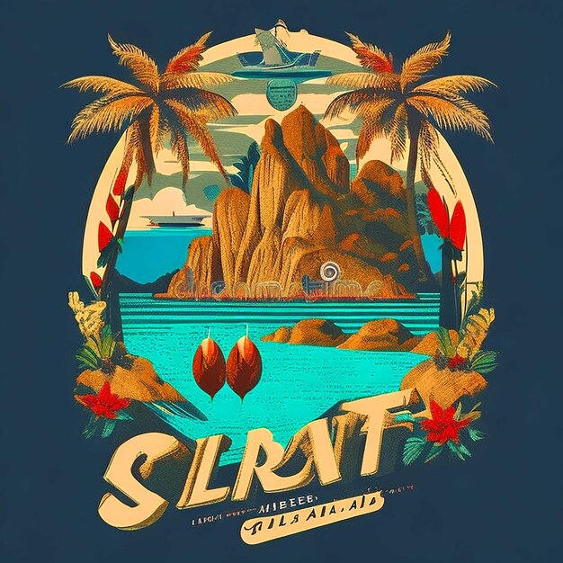 Foto t-shirt retro vintage design island vettore tre colori t-shirt design