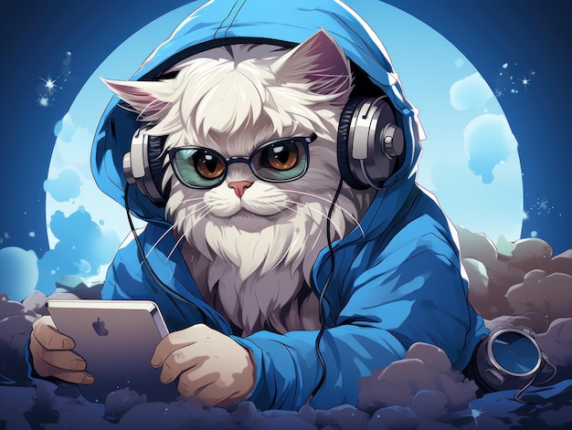 T shirt vector persian cat putting gaming headset and holding gaming controller