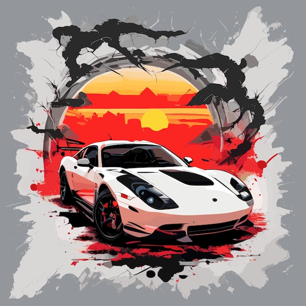 T shirt white car with art colors background