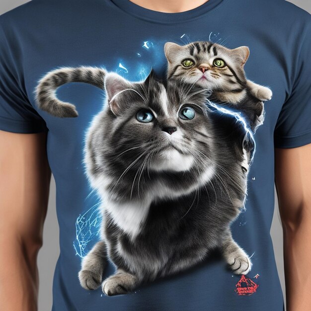 Photo a t shirt with cat in the middle of the chest scene on it