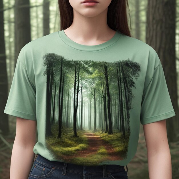 A t shirt with a forest scene on it