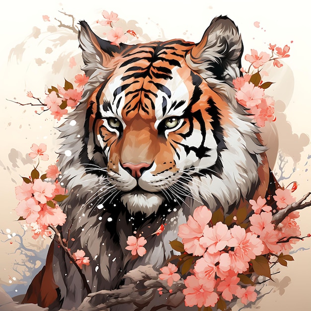 T-shirtontwerp van Bengaalse tijgerportret met een Japanse kimono loungen Gra Art 2D-inktvector