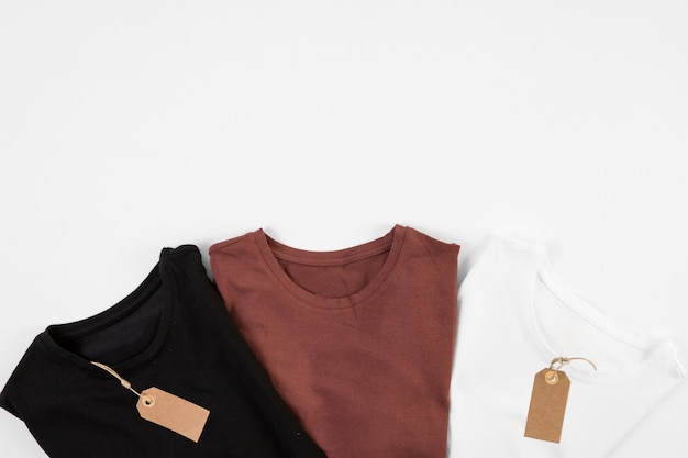 Photo t-shirts in three colors with tags