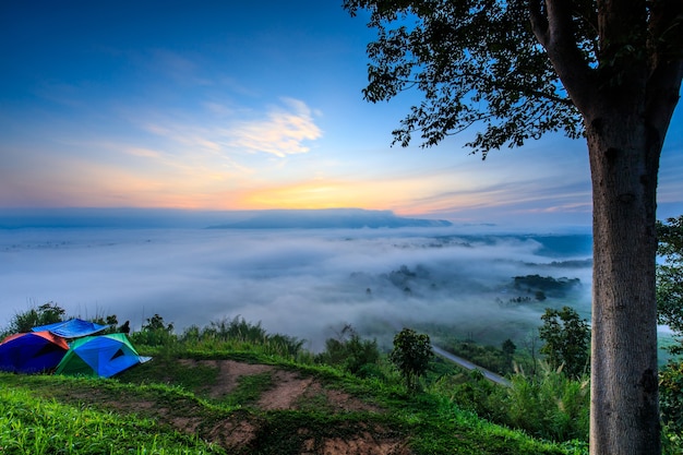 Ta-Kian-Ngo, Landschapsoverzees van mist op de berg in Phetchabun-provincie Thailand.