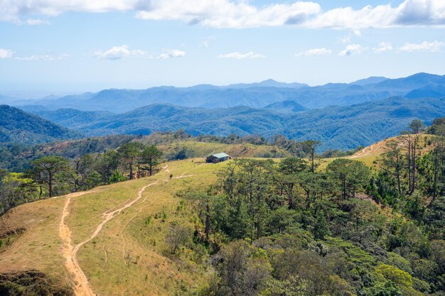 Ta Nang Phan Dung route with milestone between 3 provinces through grass hills and forests in Song Mao Nature Reserve