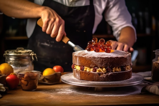 taart decoreren op de keukentafel professionele reclame food fotografie