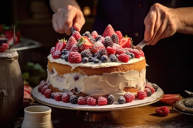 taart decoreren op de keukentafel professionele reclame food fotografie