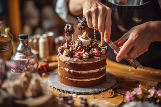 taart decoreren op de keukentafel professionele reclame food fotografie