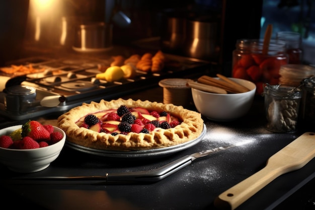 taart met fruit vooraan moderne oven professionele reclame foodfotografie