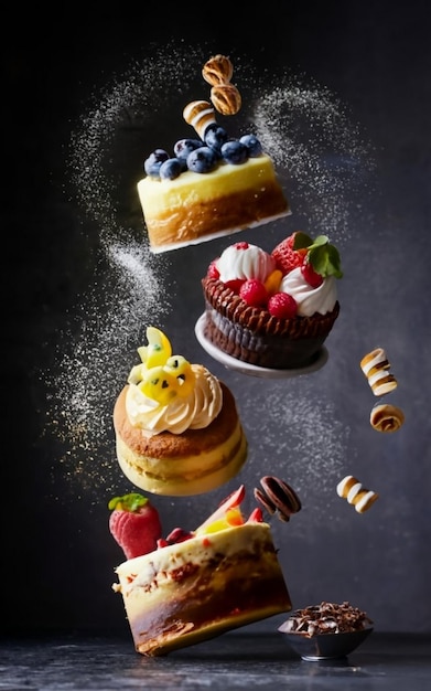 Foto taart met kaarsen dynamisch dessert taart en goudpoeder het spel van licht en schaduw