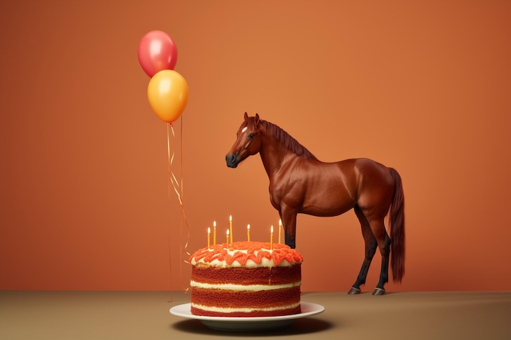 Foto taart met paard bij ballon
