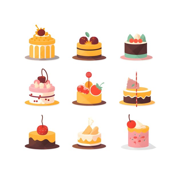 Taart pictogrammenset Dessert vectorillustratie in vlakke stijl