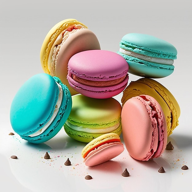 Taarten macaron of macaron stapel op lichte achtergrond kleurrijke levendige amandelkoekjes felle kleuren