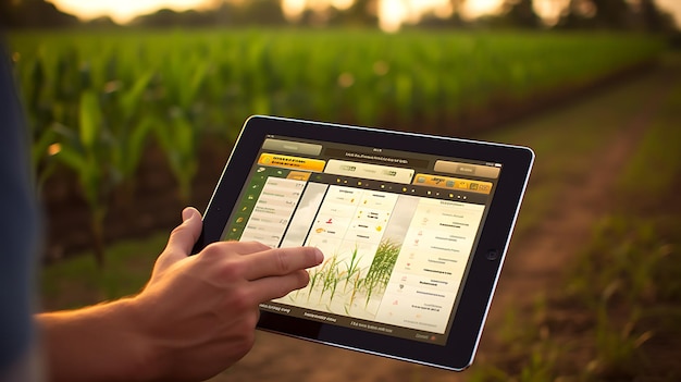 Tab holding farm management software on farming