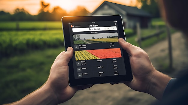 Tab holding farm management software on farming