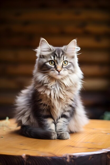 Tabby Cat Sitting On Wooden Desks