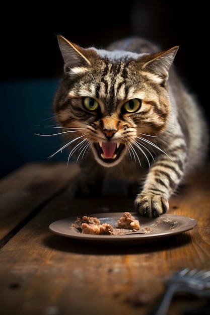 Tabby Hungry Cat While Eating