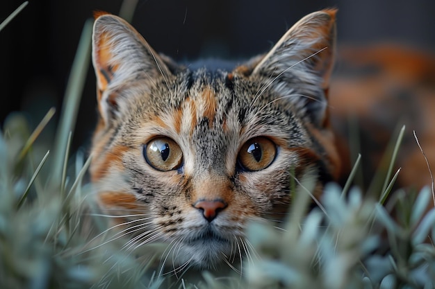 Foto tabby kat jagen buiten tussen het gras