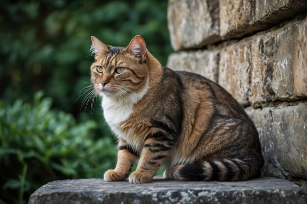 Tabby kat lounging op een stenen muur