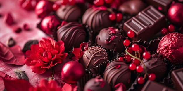 Table Adorned With Chocolates and Flowers