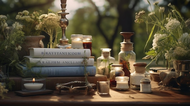 Table Adorned With Numerous Books and Candles Create a Cozy Ambiance World Health Day