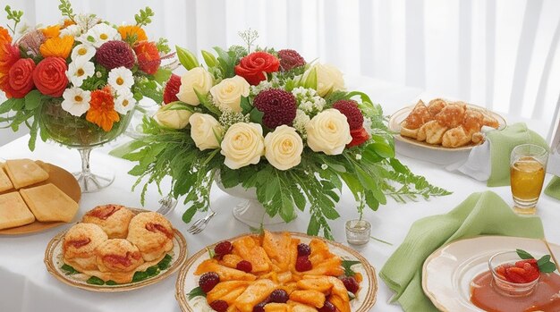 Table arrangement with food