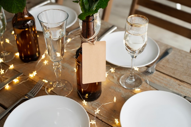 Photo table assortment with lights high angle