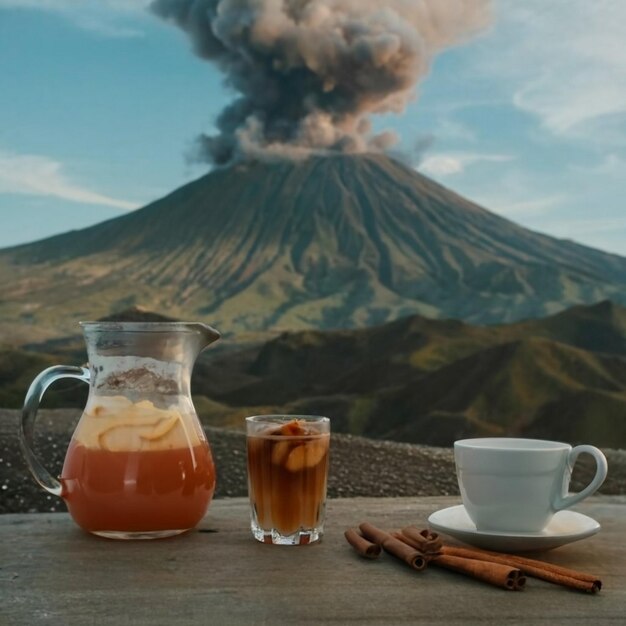 Foto sfondo tabella di spazio libero per il vostro prodotto e una tazza di caffè caldo interno e foto di umore scuro