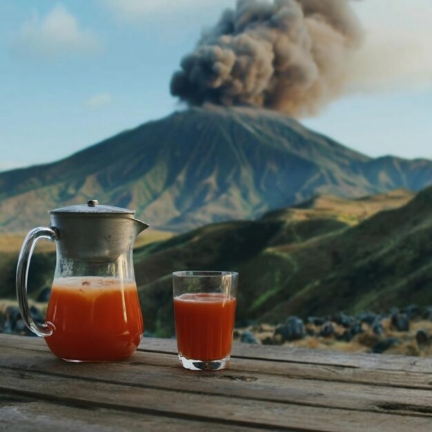 Foto sfondo tabella di spazio libero per il vostro prodotto e una tazza di caffè caldo interno e foto di umore scuro