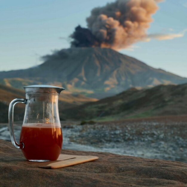 Foto sfondo tabella di spazio libero per il vostro prodotto e una tazza di caffè caldo interno e foto di umore scuro