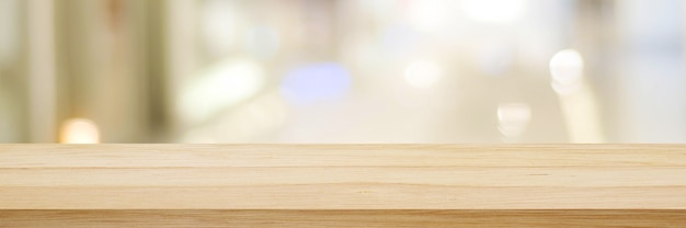 Table and blur background Wooden counter over blur bokeh background