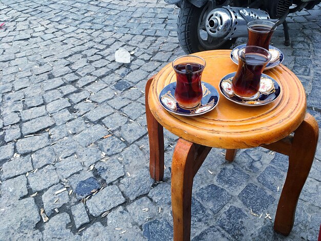 Table on brick wall