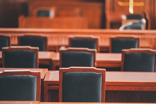 Table and chair in the courtroom of the judiciary