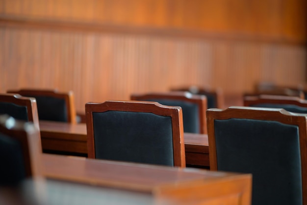 Table and chair in the courtroom of the judiciary