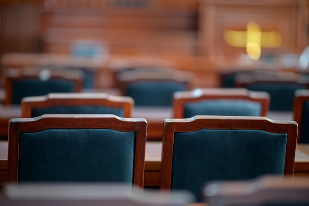 Table and chair in the courtroom of the judiciary