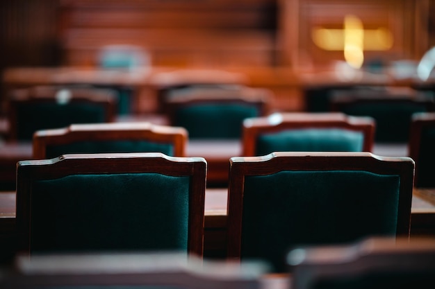 Table and chair in the courtroom of the judiciary